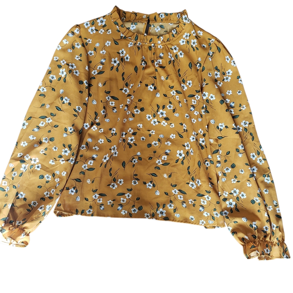 SHEIN Floral Mustard Blouse. Long Sleeve. Bussiness.